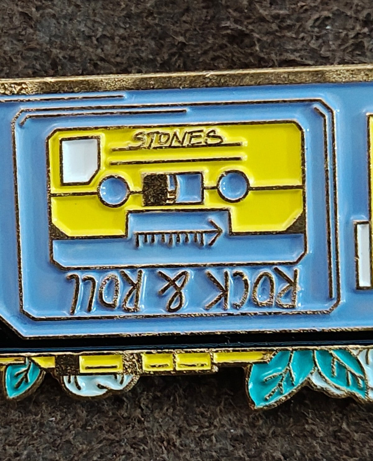 Retro Rock & Roll" Cassette Tape Gold Tone Enamel Pin