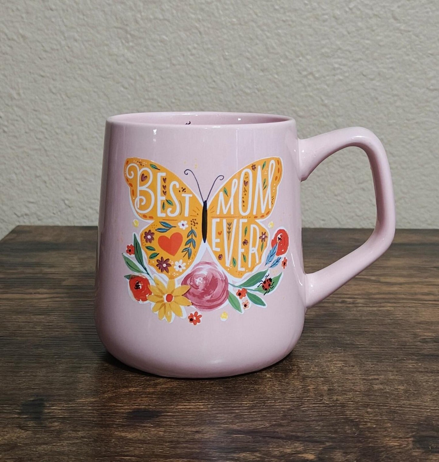 Colorful Flowers & Butterfly Best Mom Ever Pink Mug