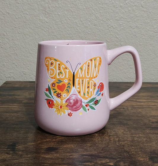 Colorful Flowers & Butterfly Best Mom Ever Pink Mug
