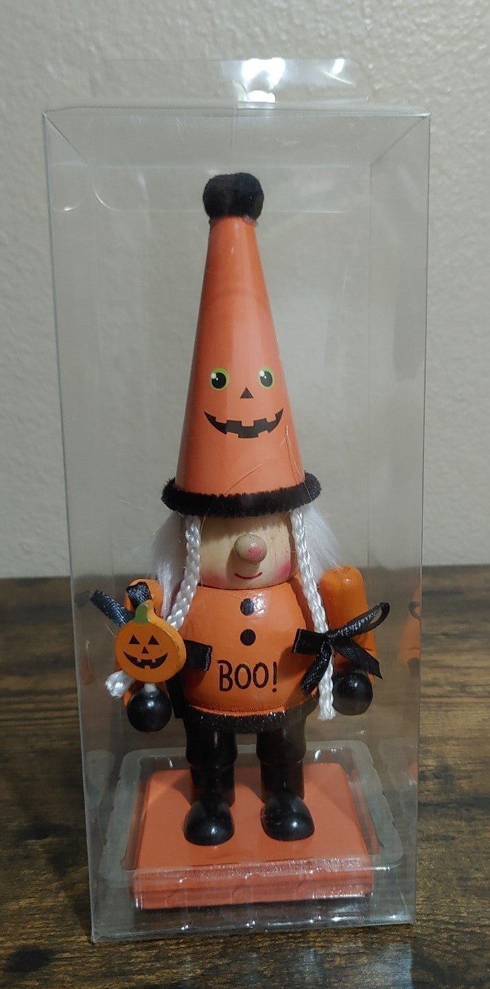 Halloween Pumpkin Gnome 9" Wooden Figure