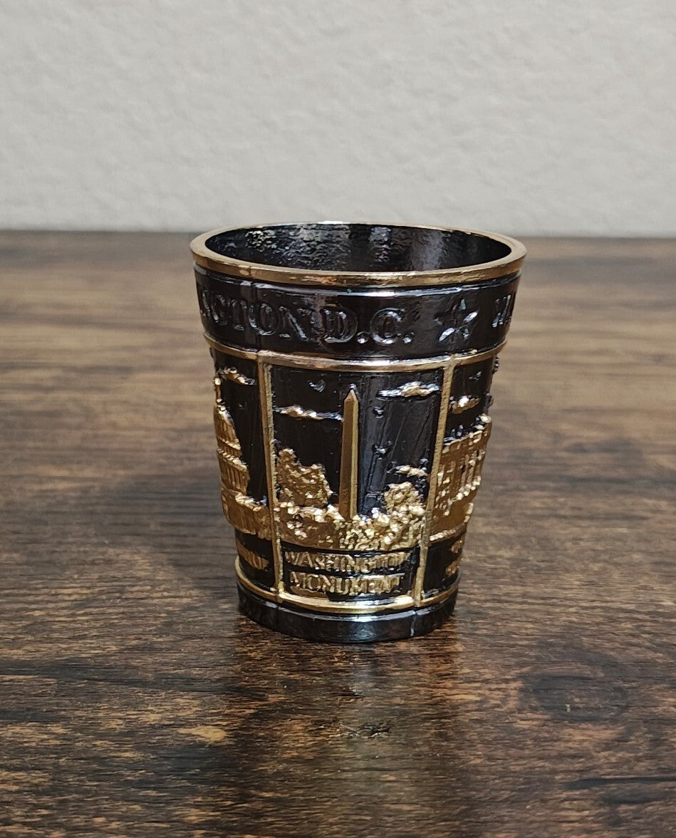 Washington D.C. Souvenir Gold & Black 3D Embosses Shot Glass