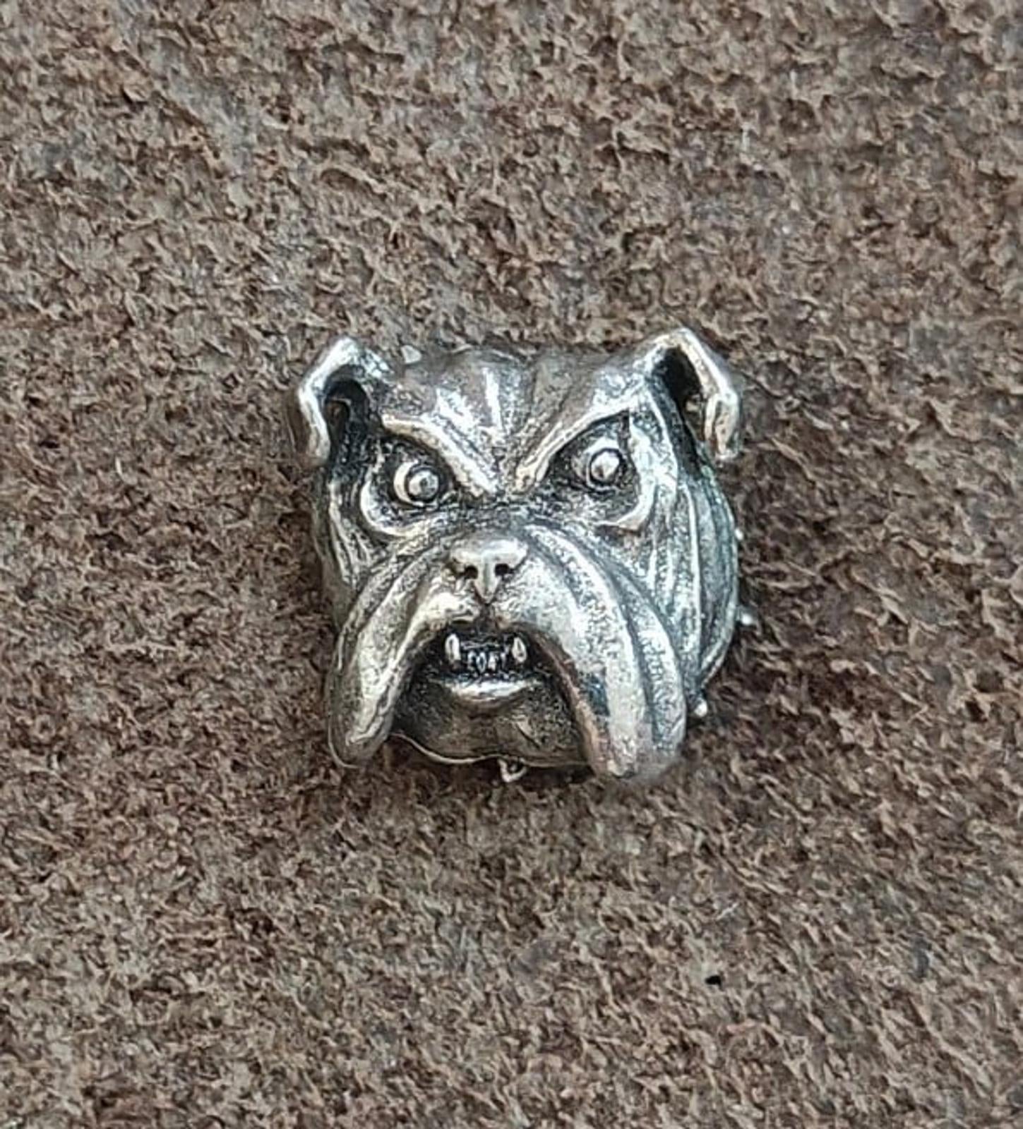 Bulldog head pin, silver-tone pewter with detailed facial sculpting