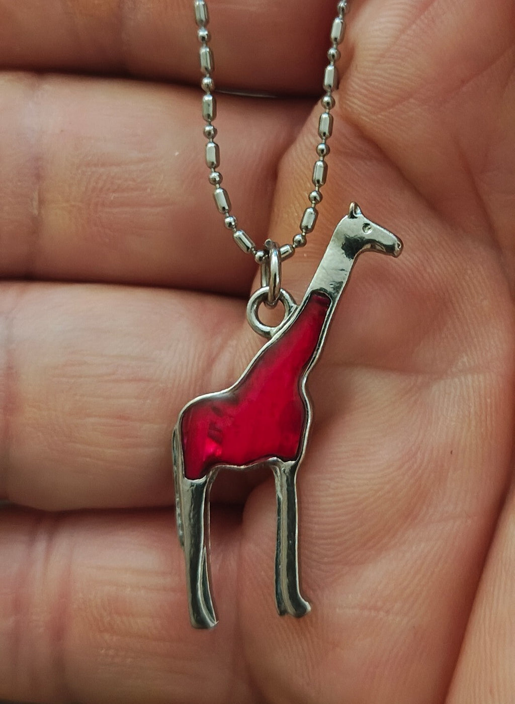 1970s Adult Jewels Brand Red Enamel Giraffe Pendant Necklace