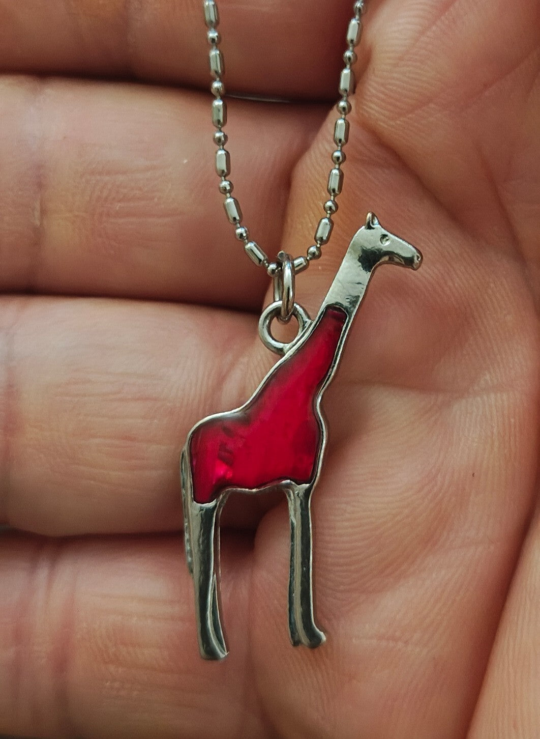 1970s Adult Jewels Brand Red Enamel Giraffe Pendant Necklace