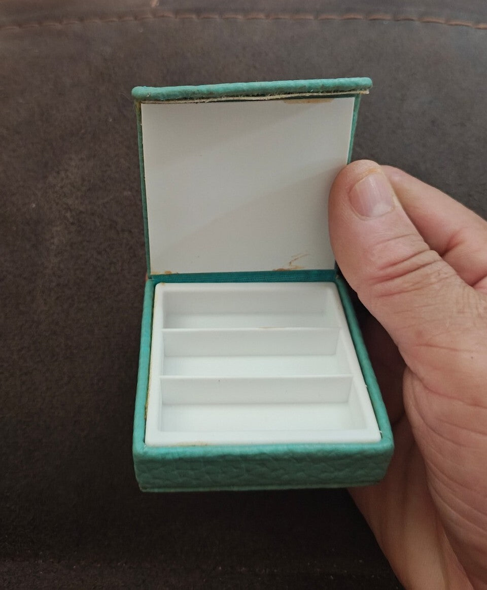 1980s Turquoise Pebbled Swirl Design Mini Trinket & Pill Box