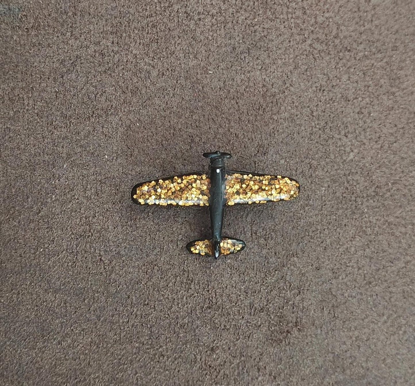 1980s Signed Pisces Matte Finish With Gold Glitter Accents Airplane Brooch