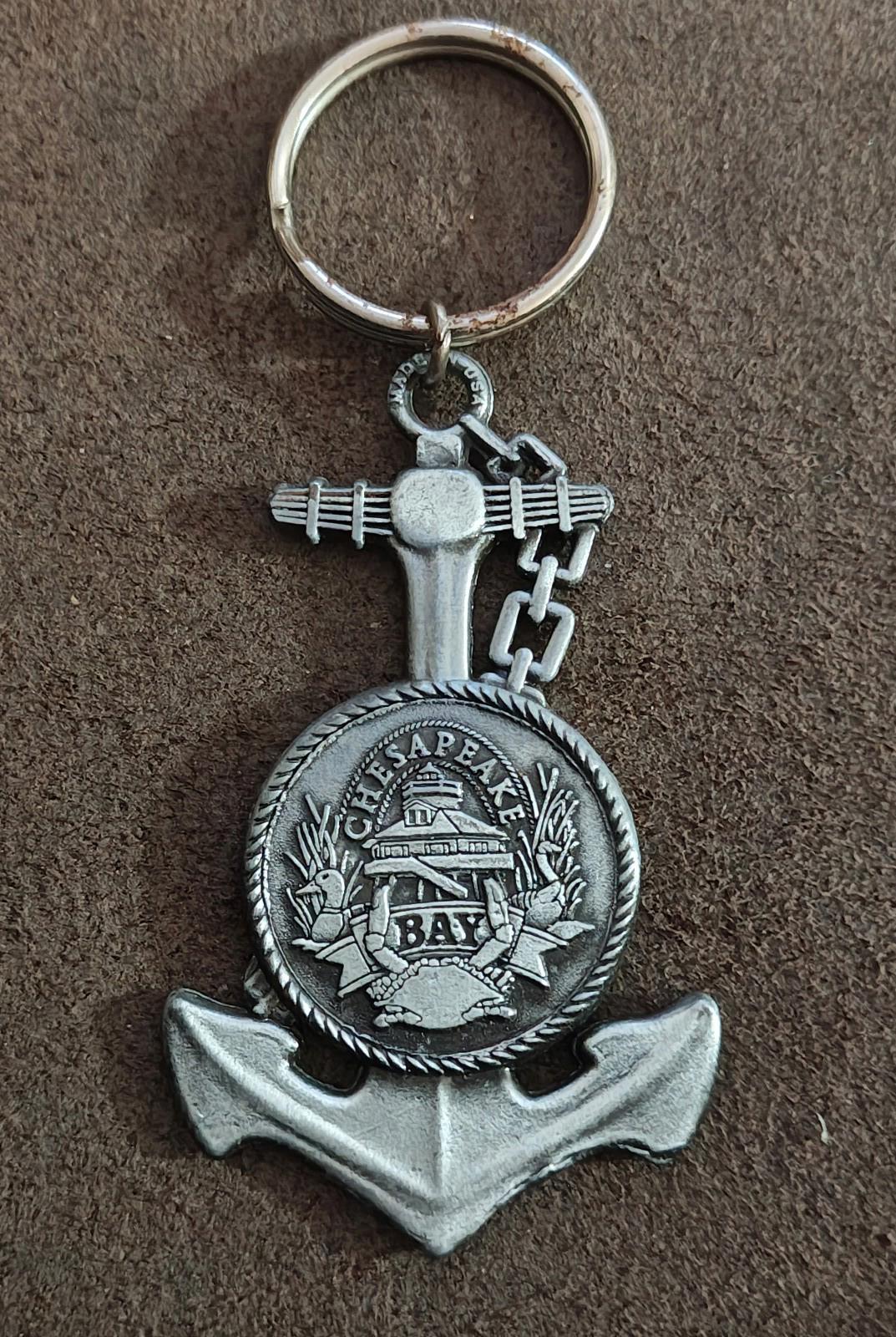 1980's Chesapeake Bay Anchor Shaped Souvenir Pewter Keychain