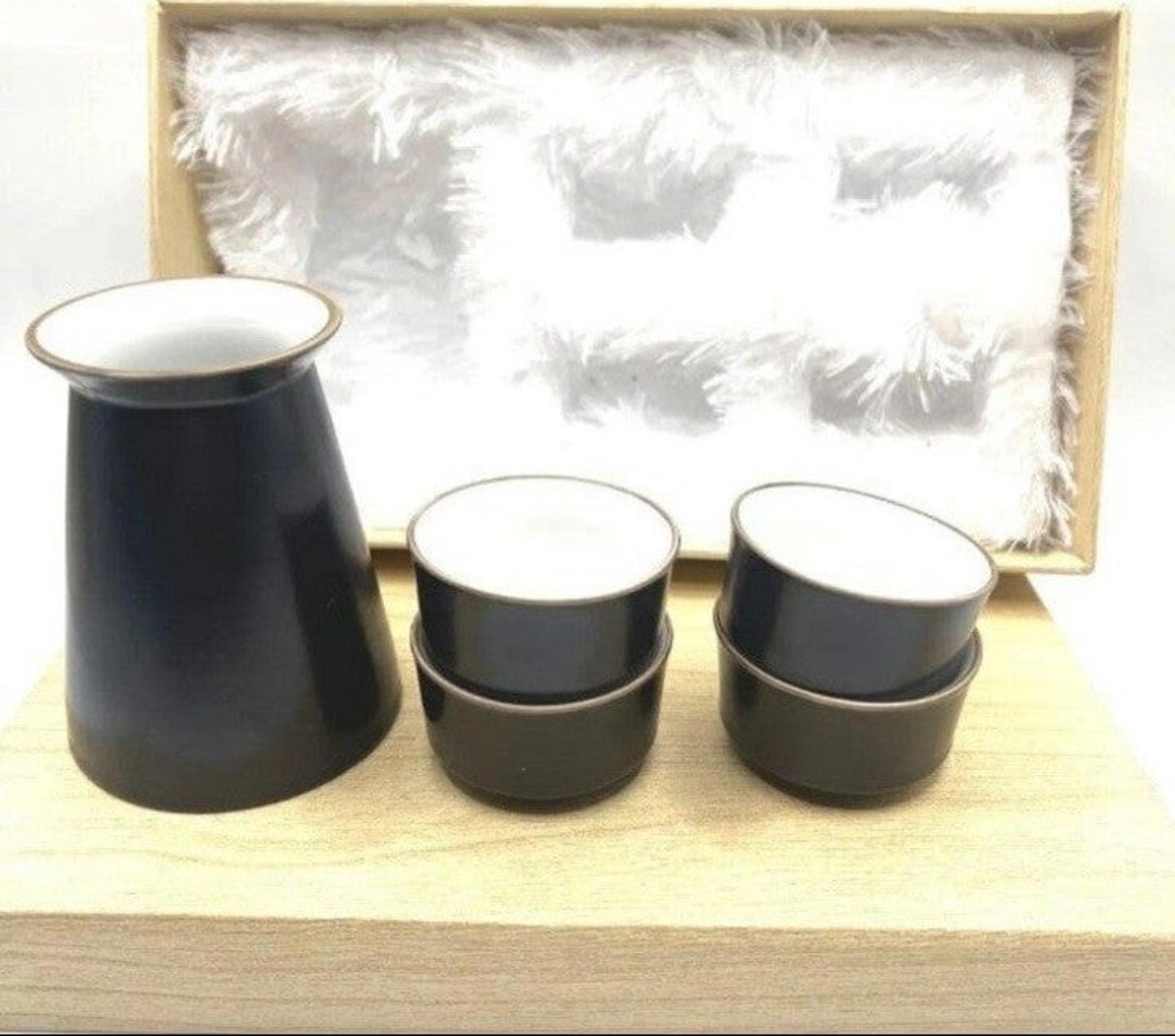 Elegant Black Japanese Honoka Ceramic 5 Piece Sake Set New