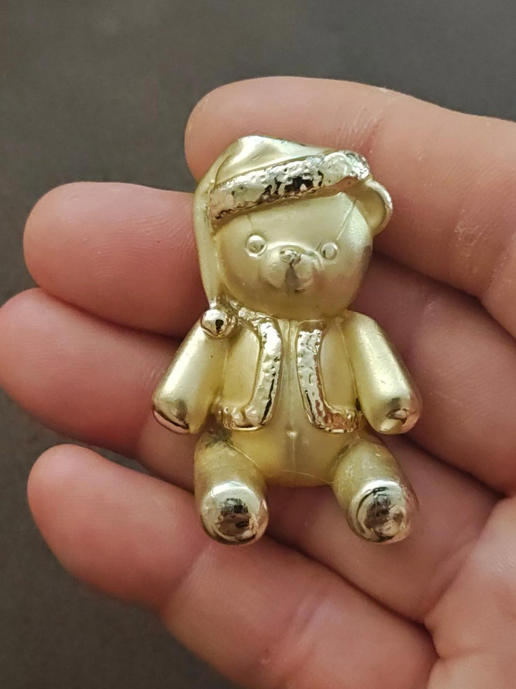 1990s AJC Gold Tone Three Dimensional Teddy Wearing a Santa Hat