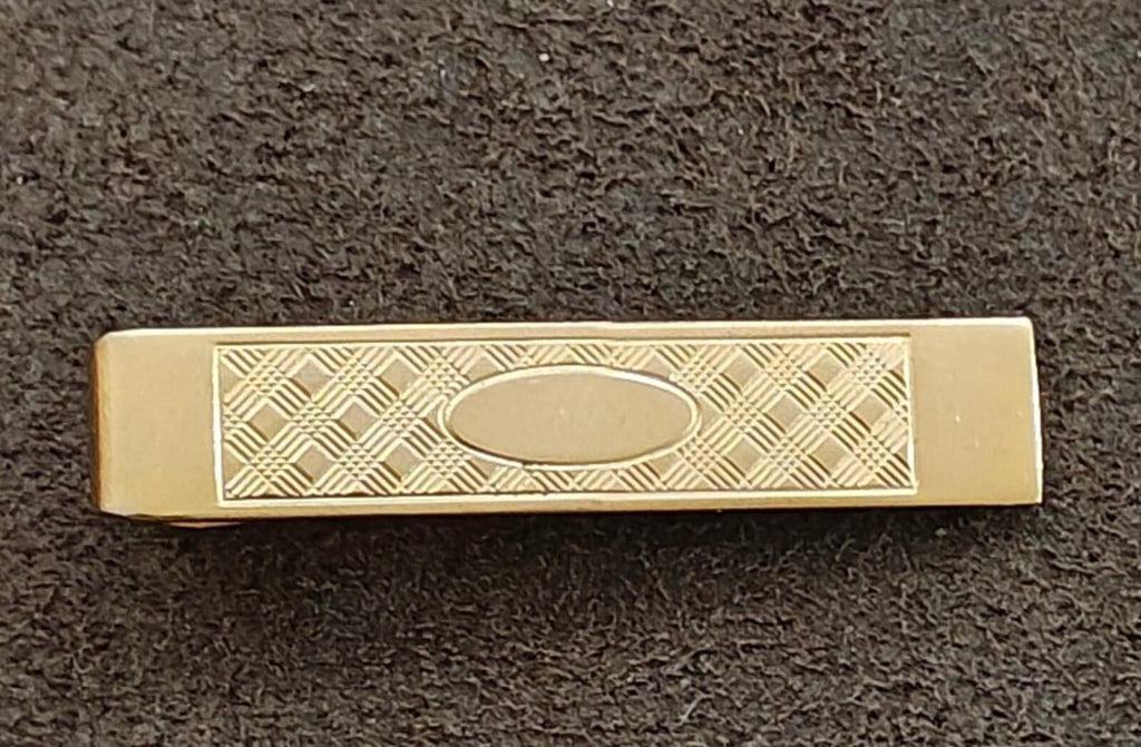 1950s Etched Textured Geometric Design Gold Tone Tie Bar/Tie Clip