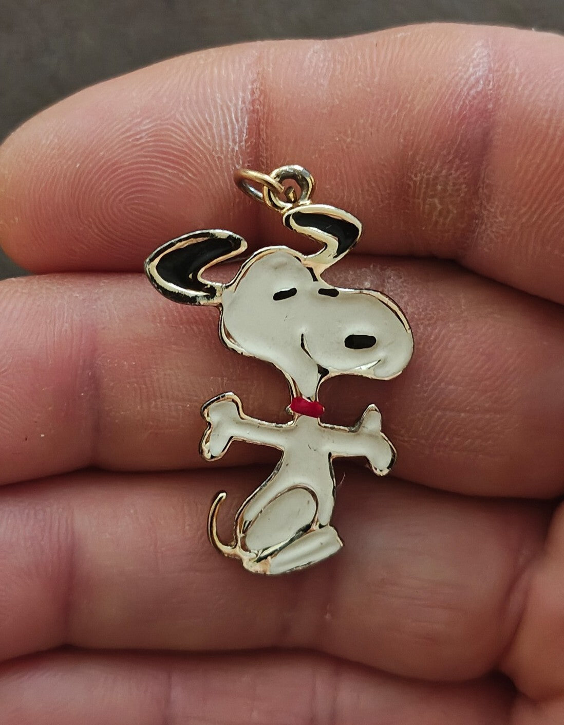 1970s Snoopy Gold Tone Enamel Charm Pendant