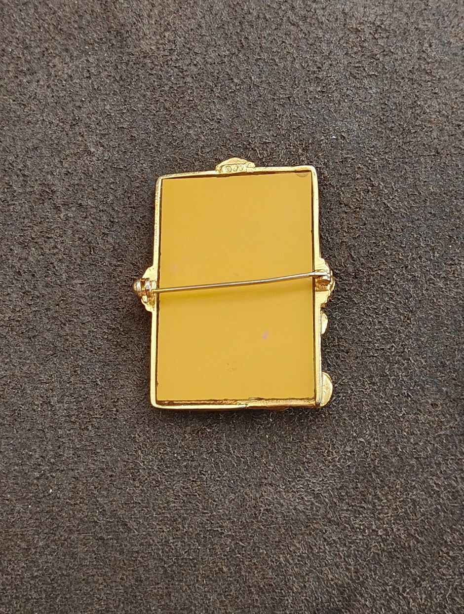 1980s Signed JJ Teddy Bear Looking In Mirror Gold-Tone Brooch Pin