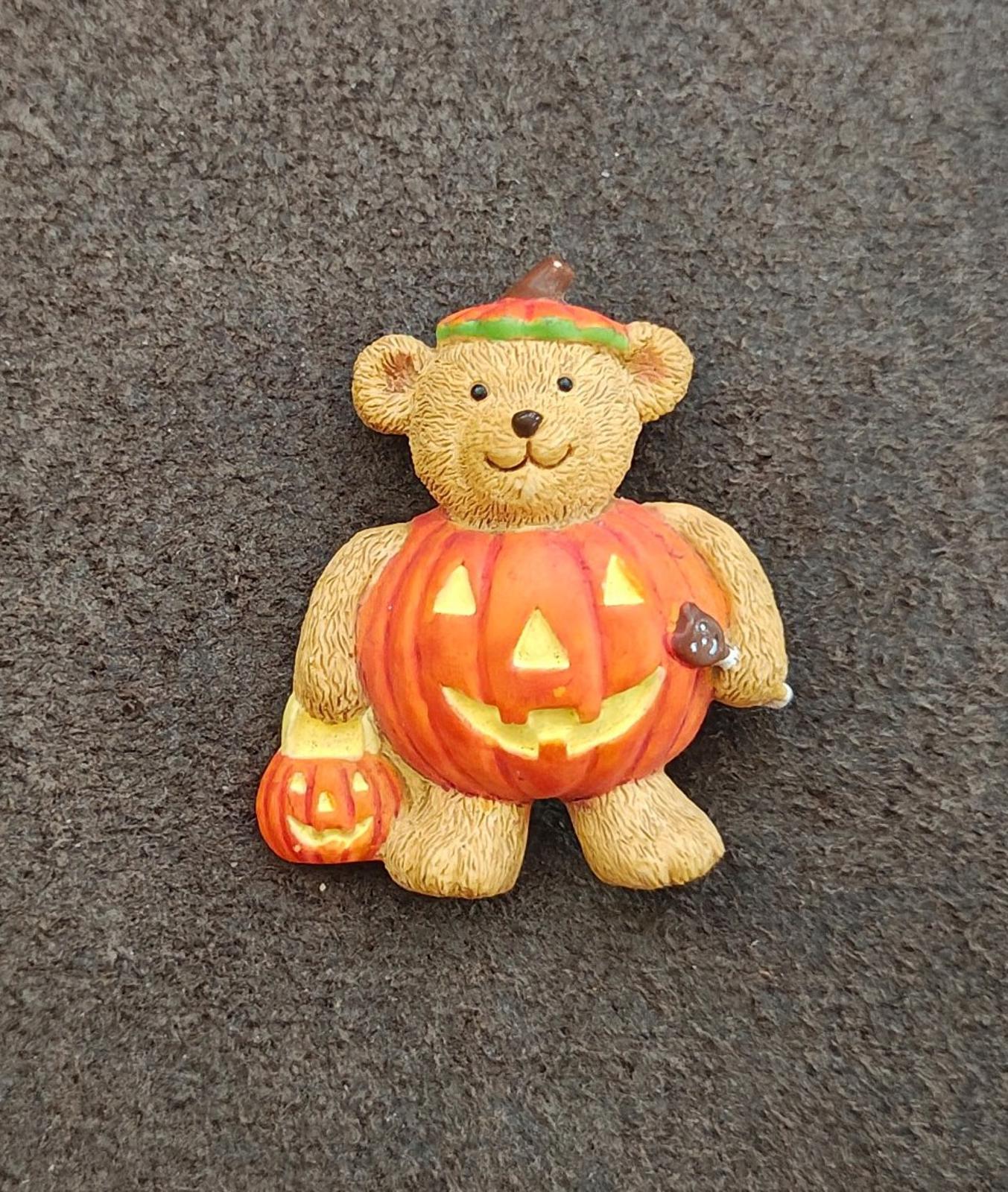 1990s Teddy Bear Dressed In a Jack-o'-Lantern Costume Brooch