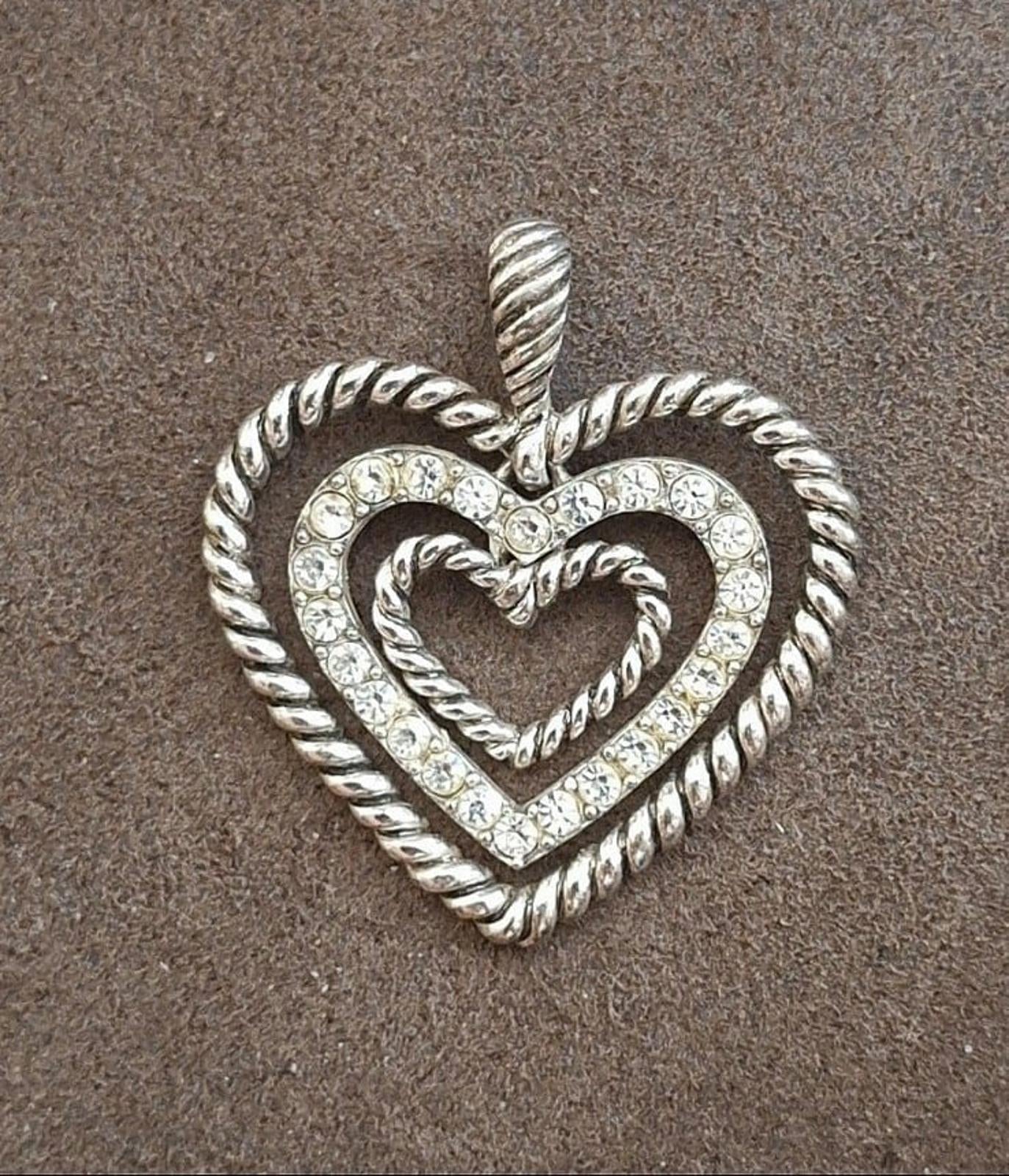 Vintage Rope Style Three Hearts With Sparkly Rhinestones Silver Tone Dan