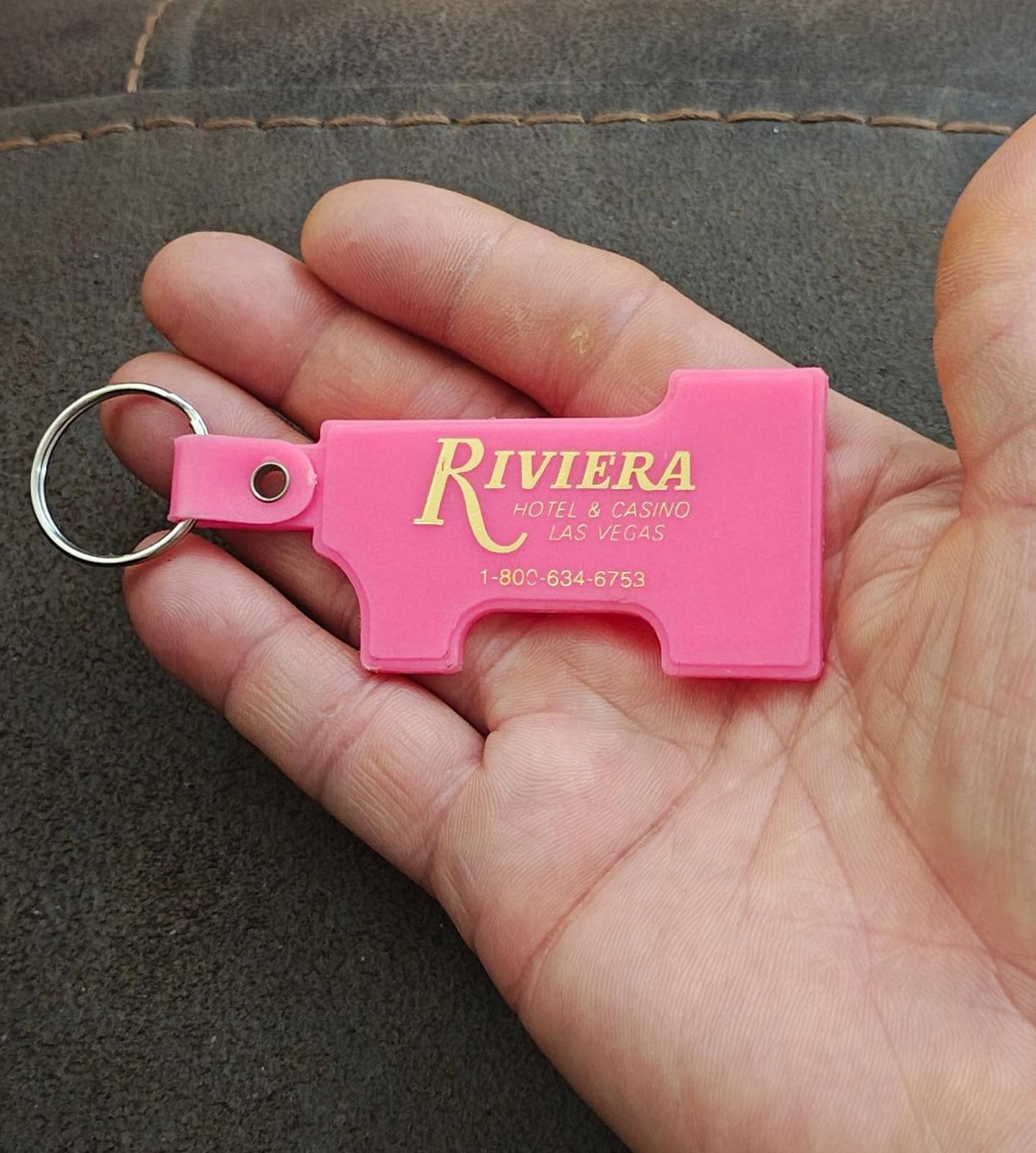 1990s Vintage Riviera Hotel & Casino Las Vegas Pink Plastic Keychain