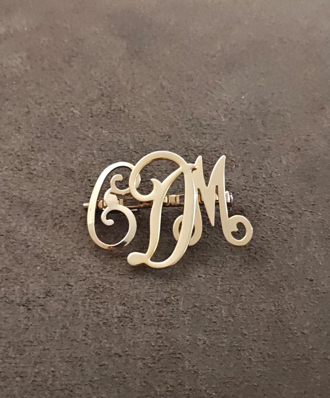 1950s Monogram Initial EDM Gold Tone Brooch Pin.