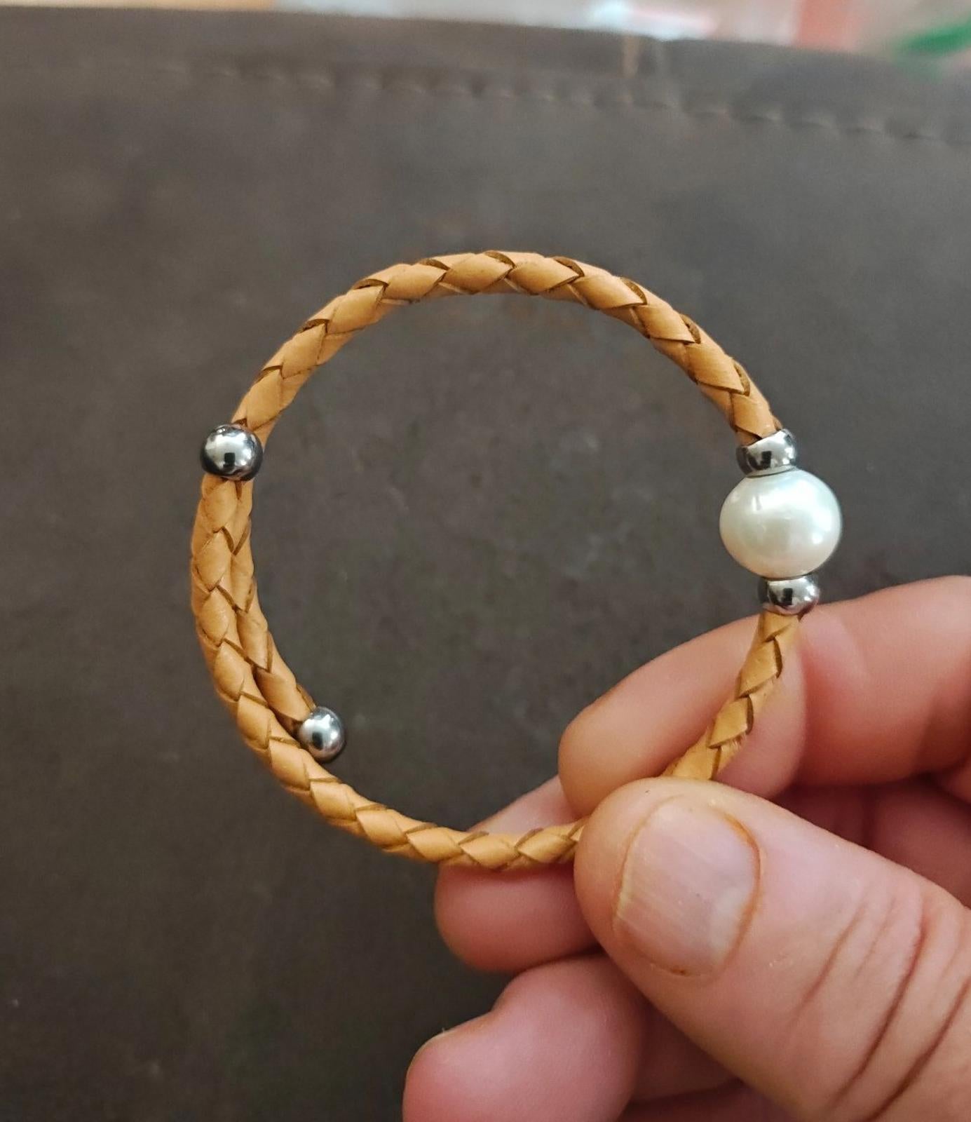 Cultured Freshwater Pearl Imitation Leather Bangle Bracelet & Necklace