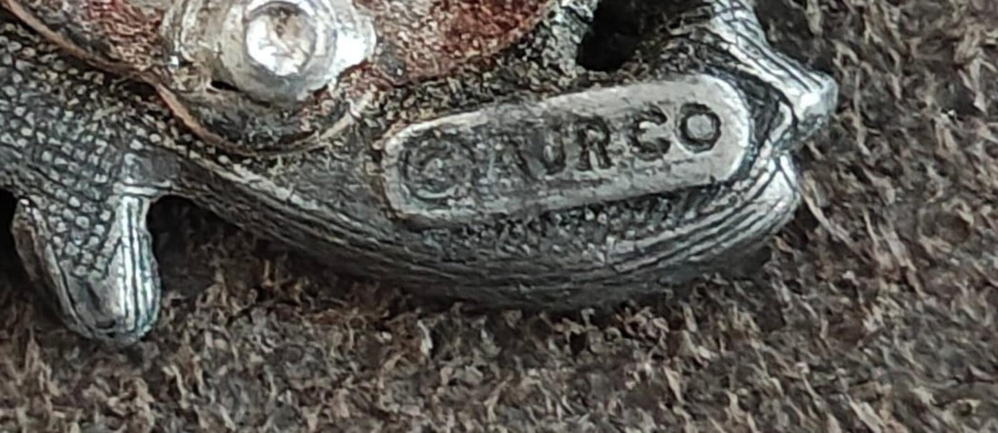 1970s Signed AJR Company Pewter Biplane Airplane Brooch Pin