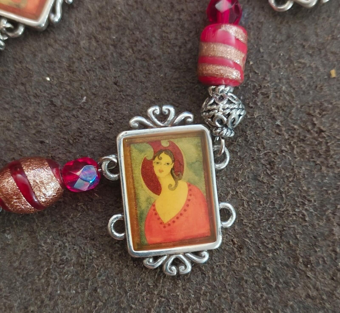 1990s Retired Brighton Silver Plate Portrait Link Bracelet (Peace & Joy Series)