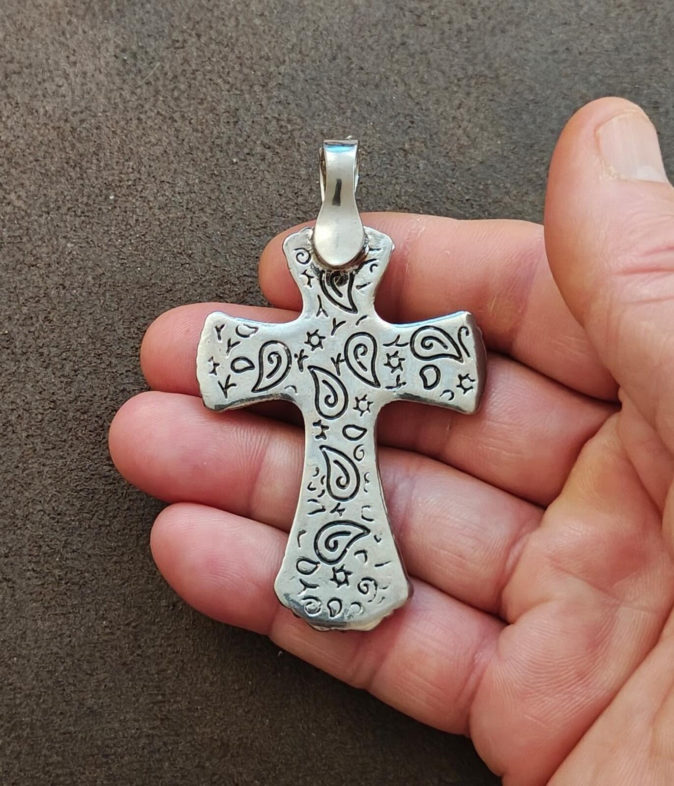 Western Style Pink Zebra Hair Inlay Cross Pendant With Rhinestones