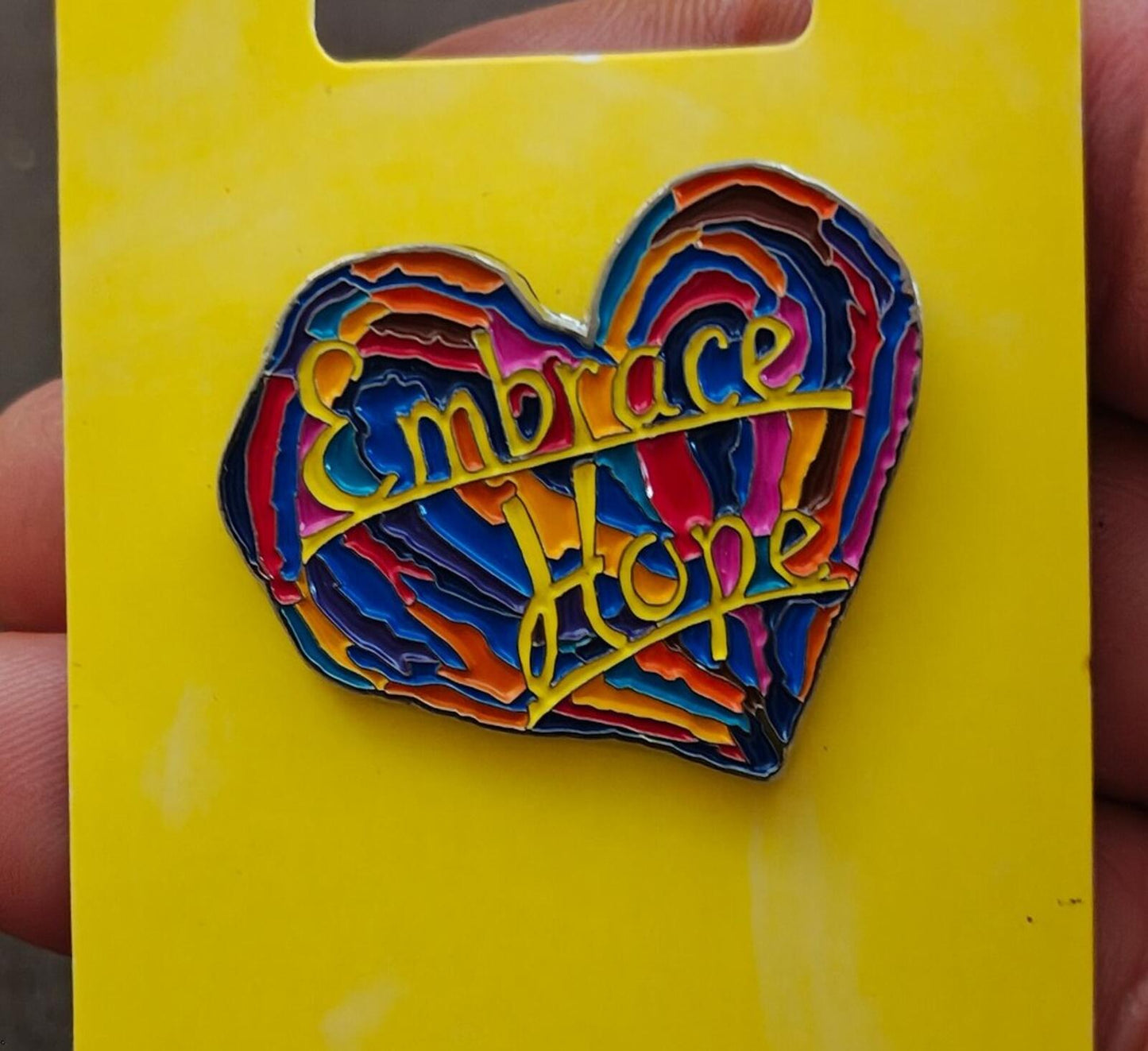 1990s Penzeys Spices Embrace Hope Rainbow Heart Enamel Pin New