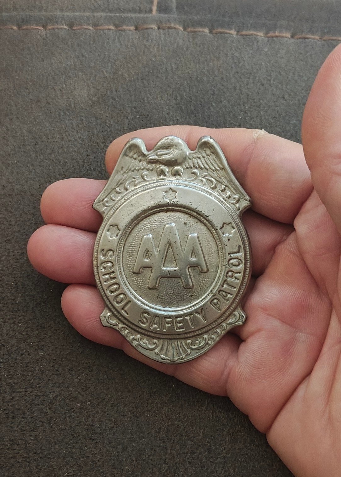 1950s/60s AAA School Safety Patrol Patrolman Shield Badge Pin.