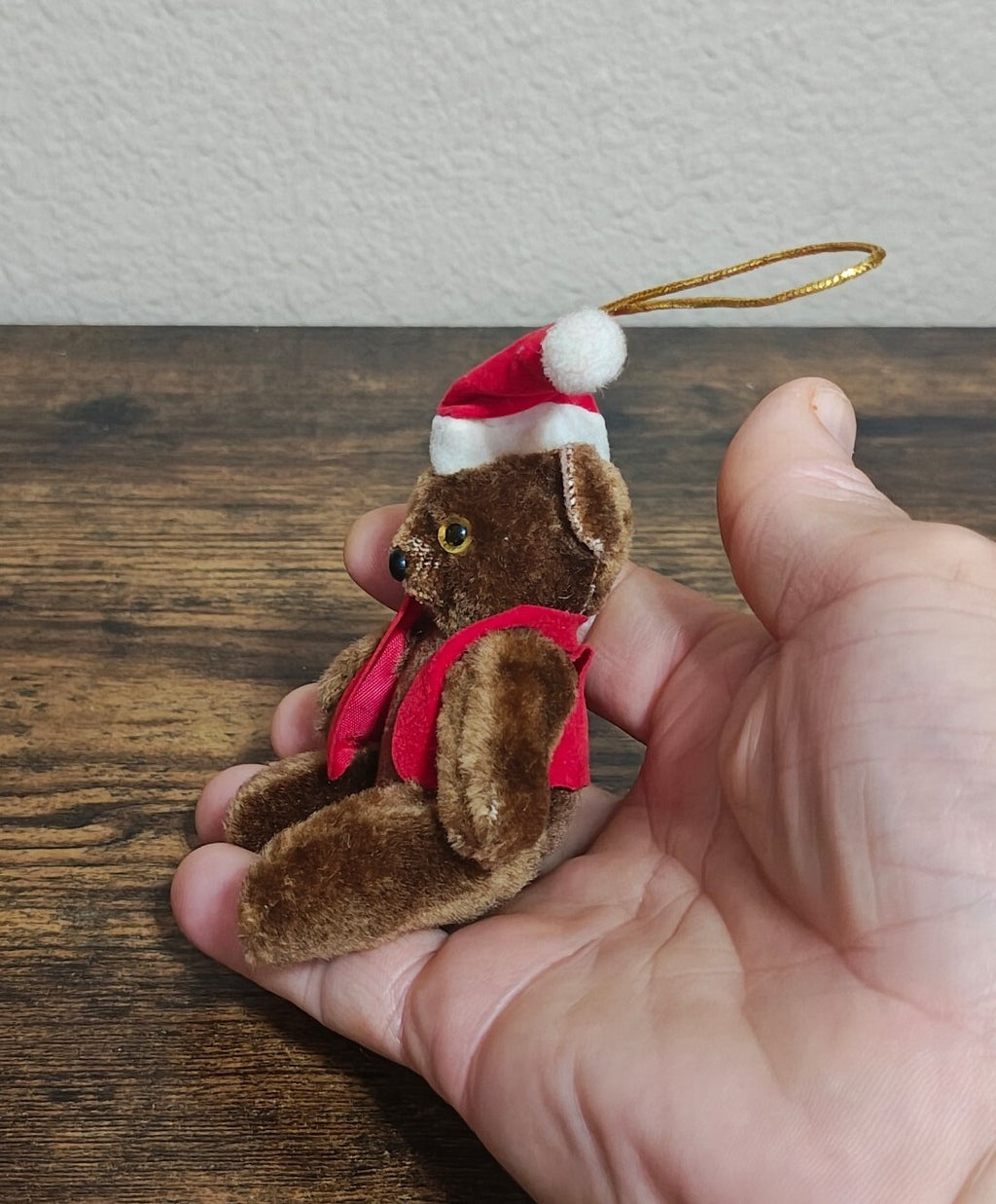 1970s/80s Fuzzy/Flocked Miniature Teddy Bear Christmas Ornament