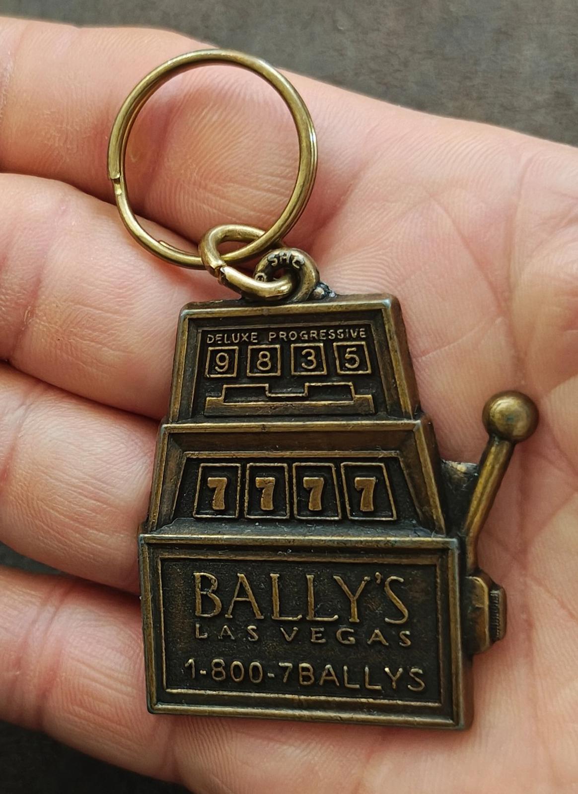 1990s Vintage Bally's Las Vegas Hotel and Casino Brass Slot Machine Keychain