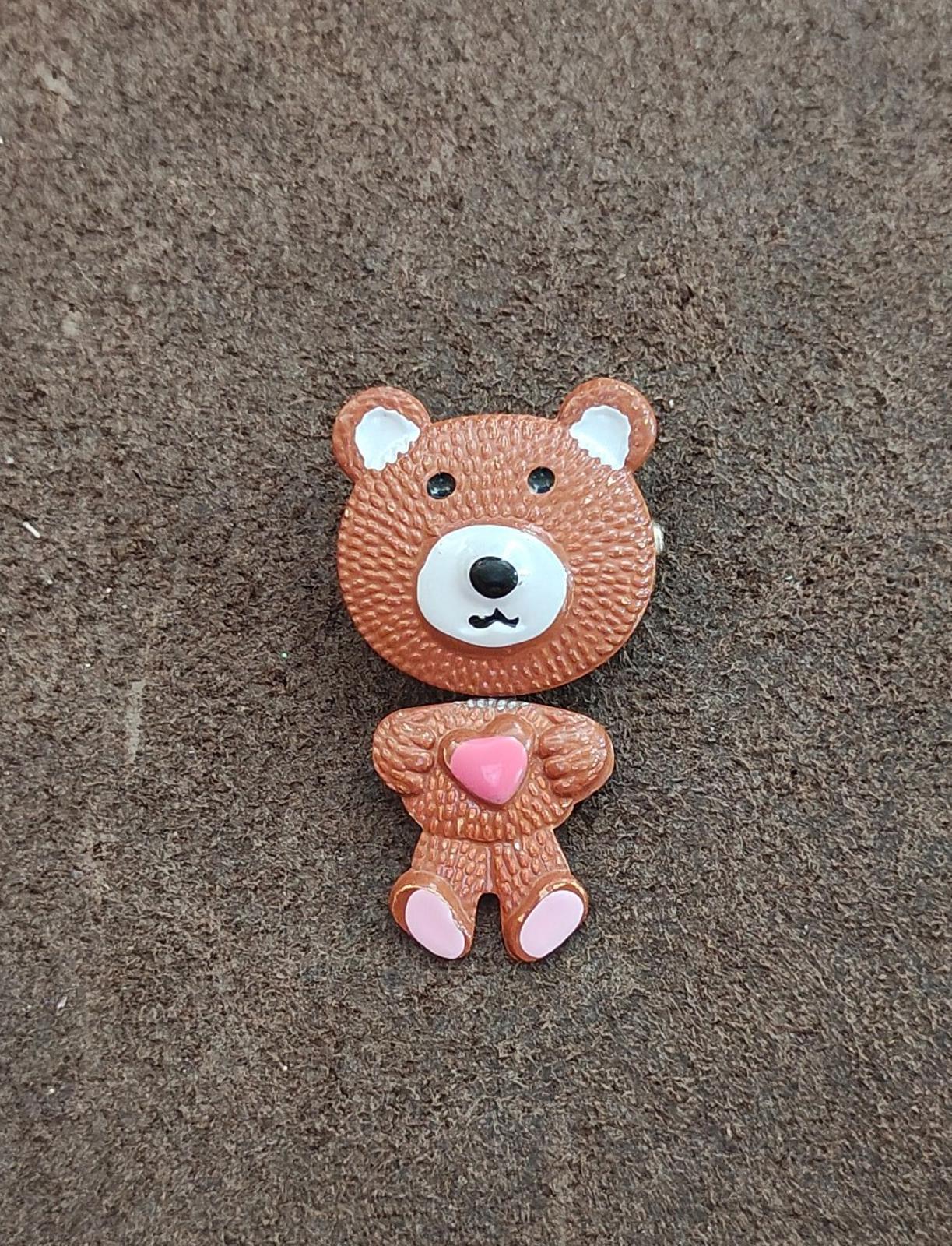 1970s/80s Metal Articulated Brown, White and Pink Enamel Teddy Bear Brooch