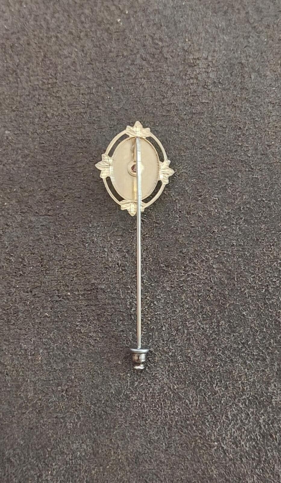 1980s Gold Tone Vintage Stick Pin Featuring a Central Cabochon Gemstone