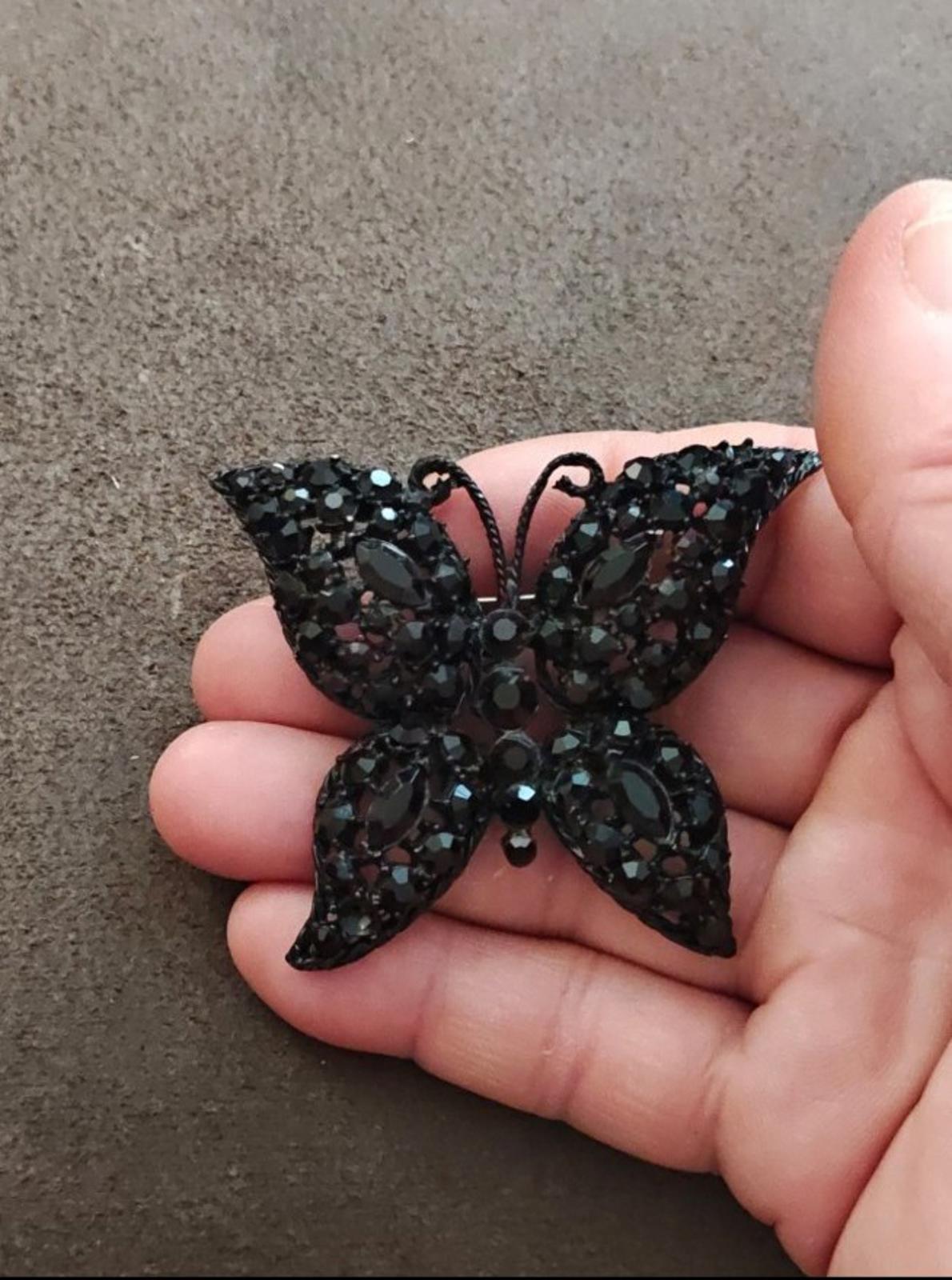1950's Black Rhinestone Butterfly Brooch