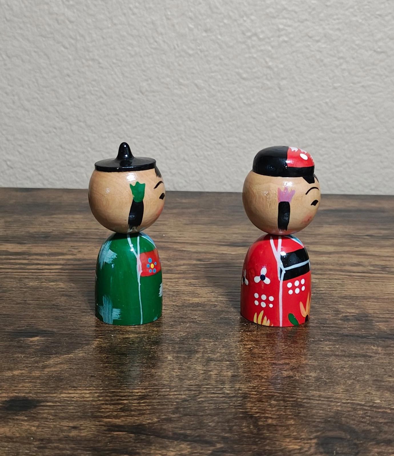 1950's Male and Female Pair Of Rare Japanese Kokeshi Wooden Dolls