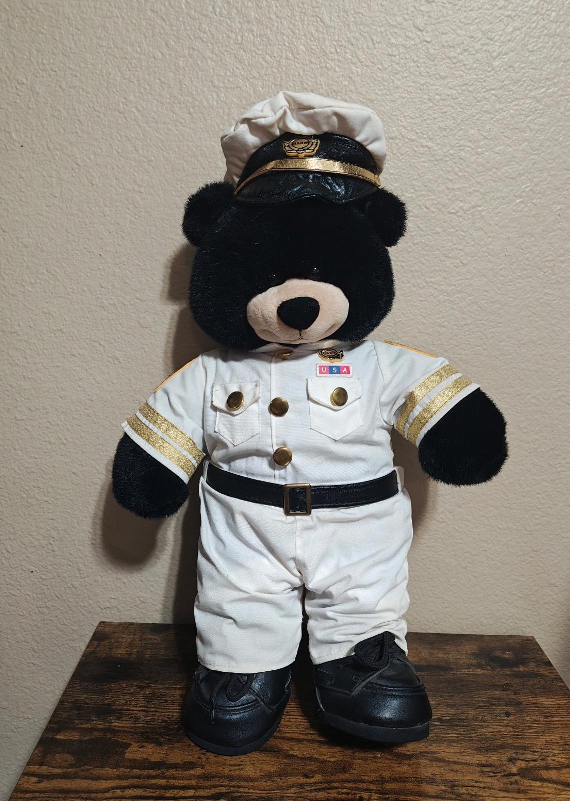Dimples The Black Bear Build-A-Bear In U.S. Navy Officer's Uniform 19" Plush