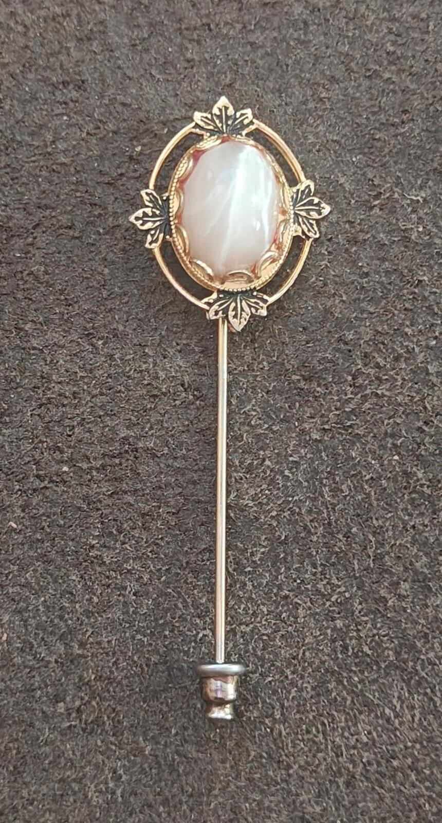 1980s Gold Tone Vintage Stick Pin Featuring a Central Cabochon Gemstone