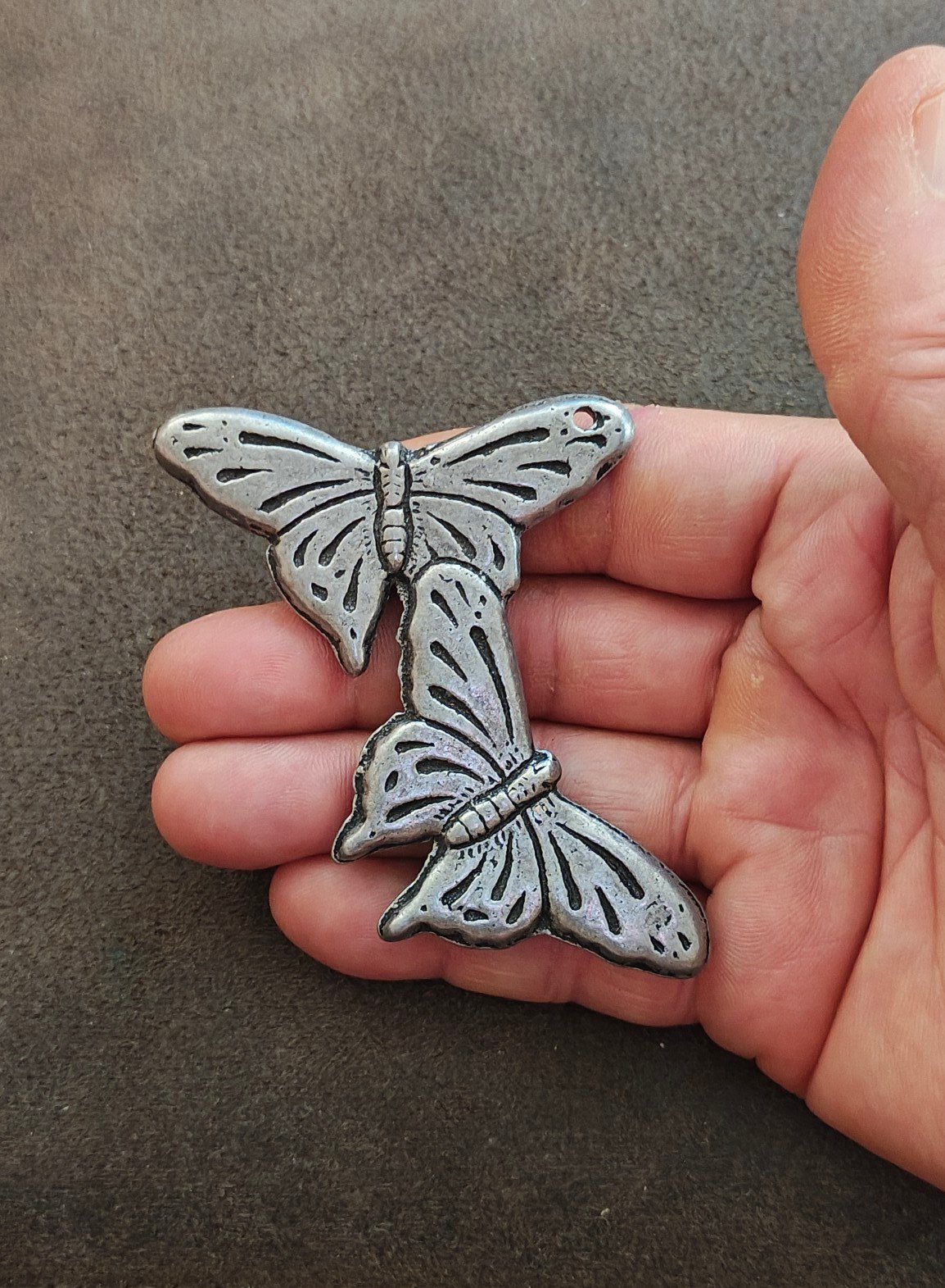 Vintage Style Silver Tone Double Butterfly Statement Component