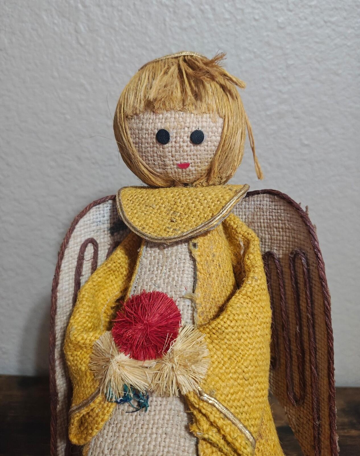 1960s/70s Handcrafted Burlap & Jute Angel Figurine/Tree Topper