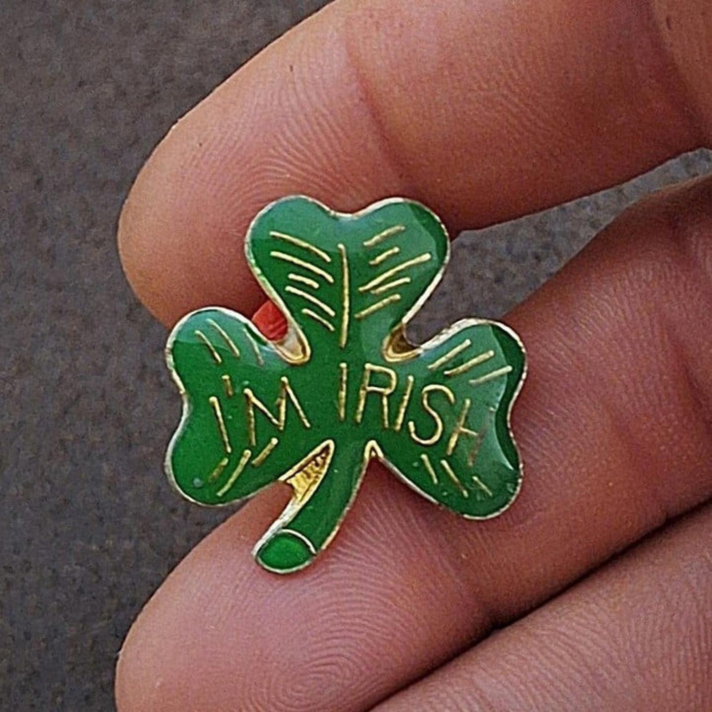 Vintage Gold Tone "I'm Irish" Shamrock/Clover Enamel Pin