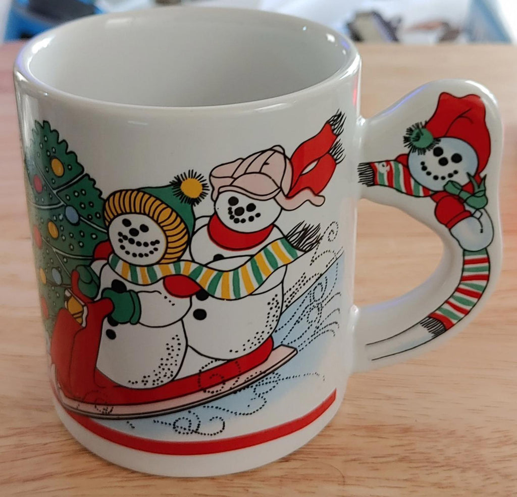 1990's Snowmen Sledding Coffee Mug