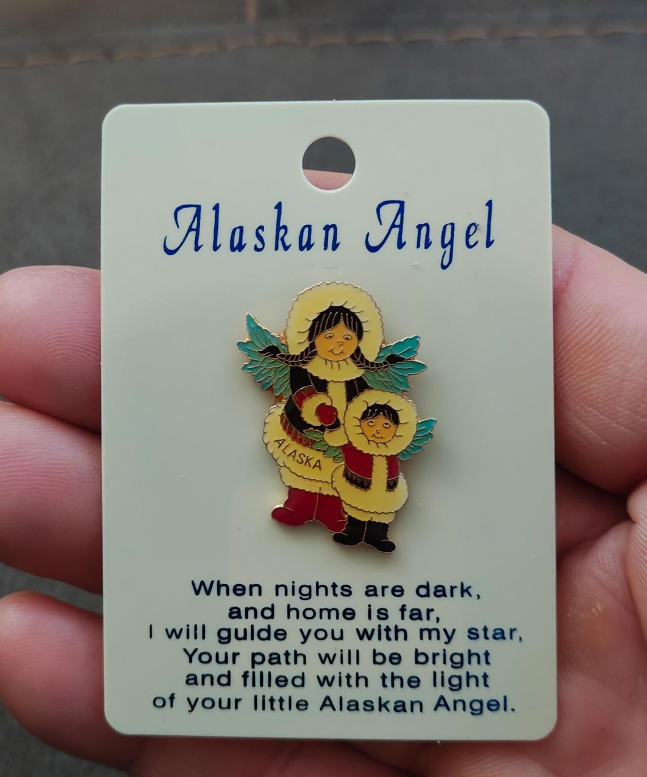 1980s Alaskan Angel Gold Tone Enamel Pin Brand New On Original Card