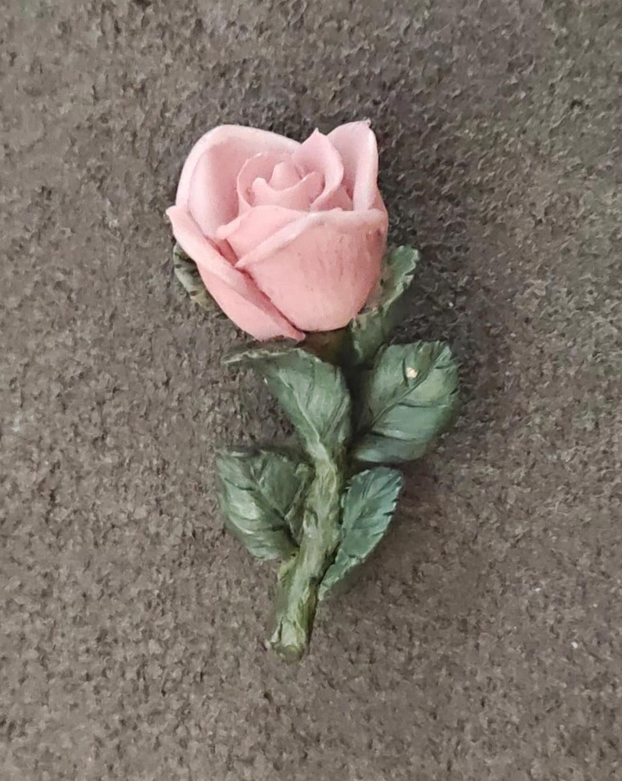 1980s Capodimonte Porcelain Pink Rose Brooch