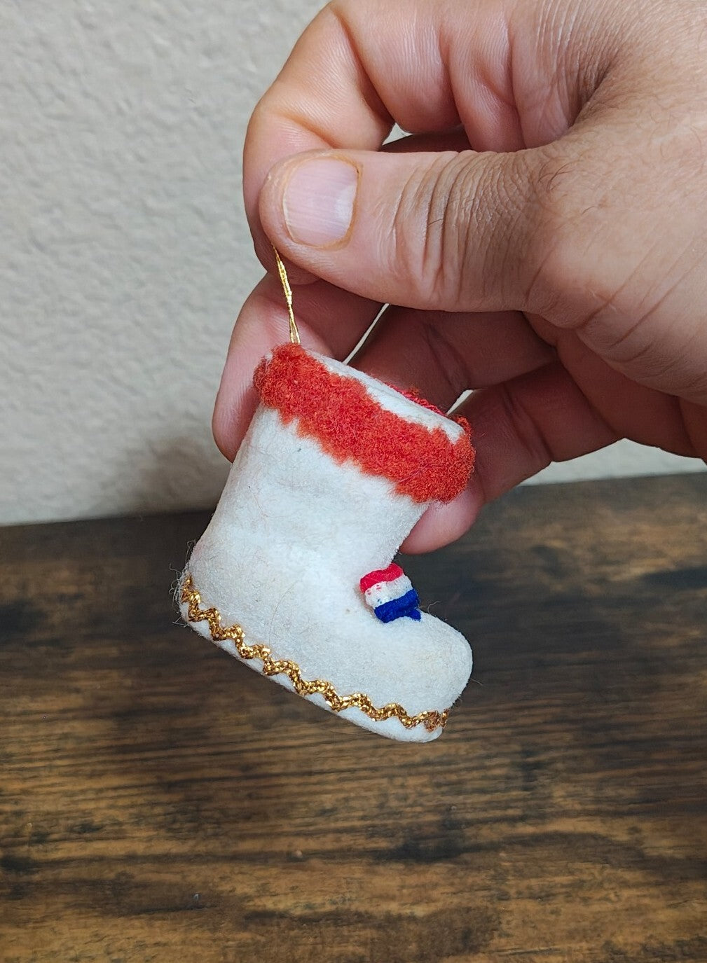 1970s Handmade Felt Dutch Clog Christmas Ornament