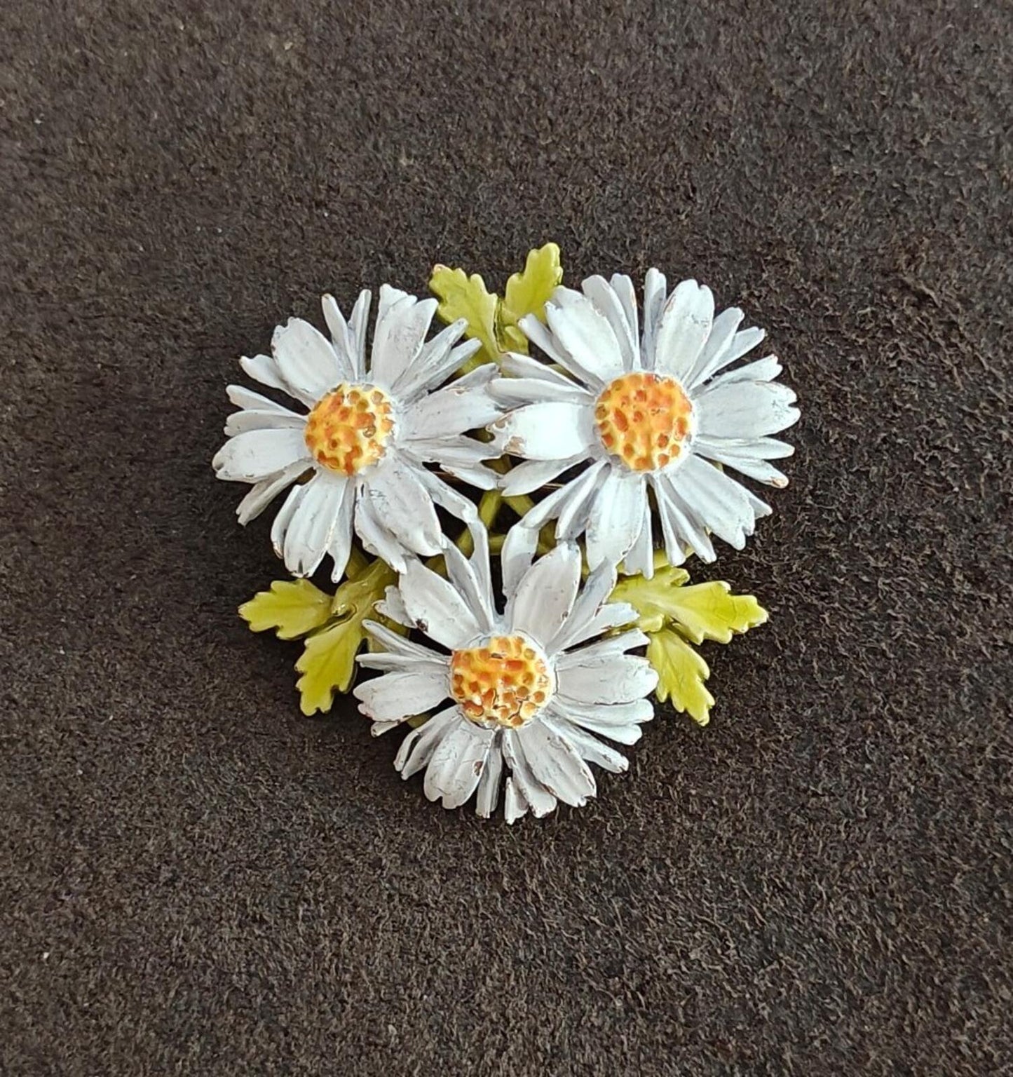 1960s Signed ART(Arthur Pepper) Gold Tone White Enamel Daisy Flower Brooch