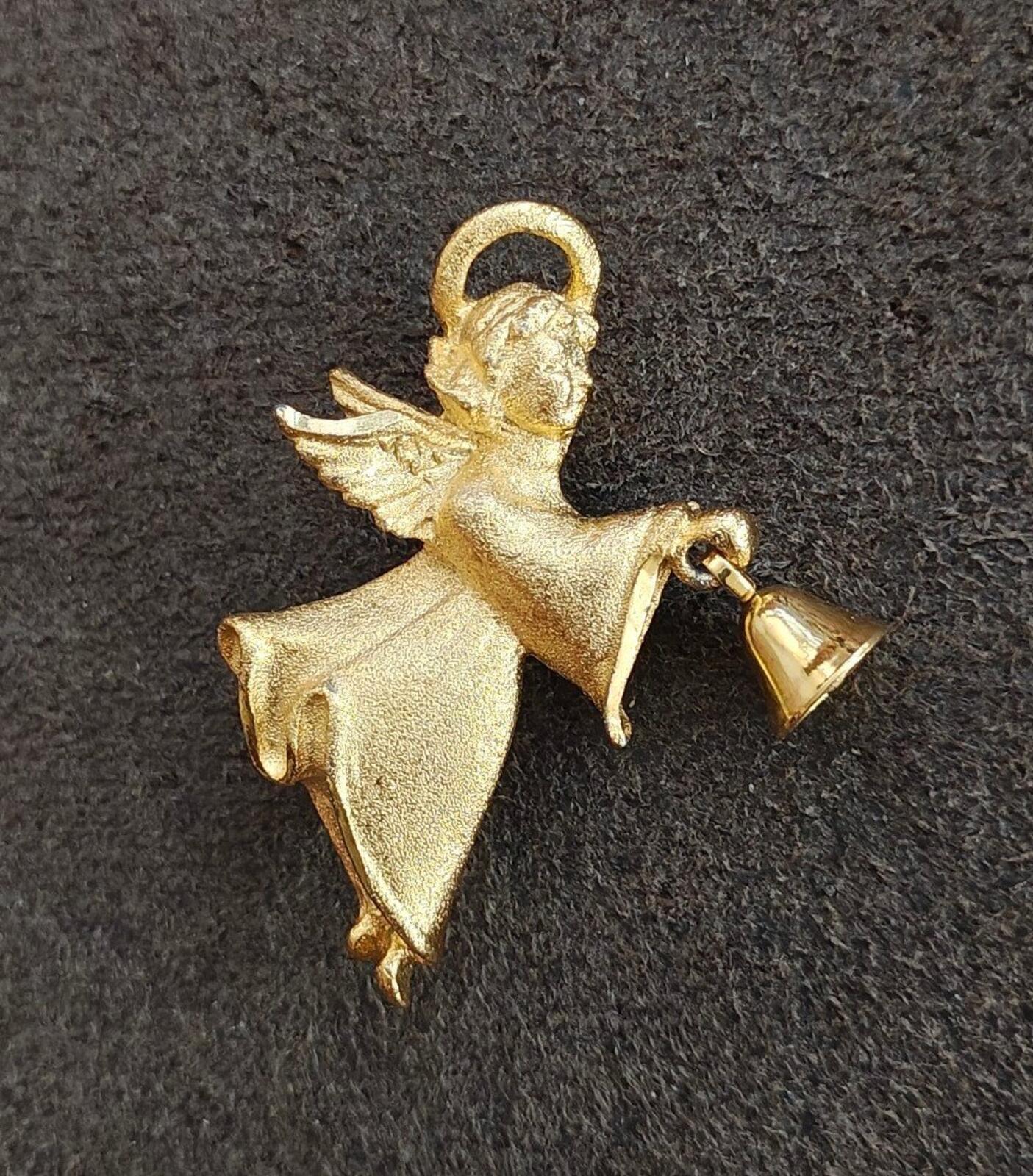1980s Robyn Rush Angel With Bell Gold Tone Pin/Brooch.