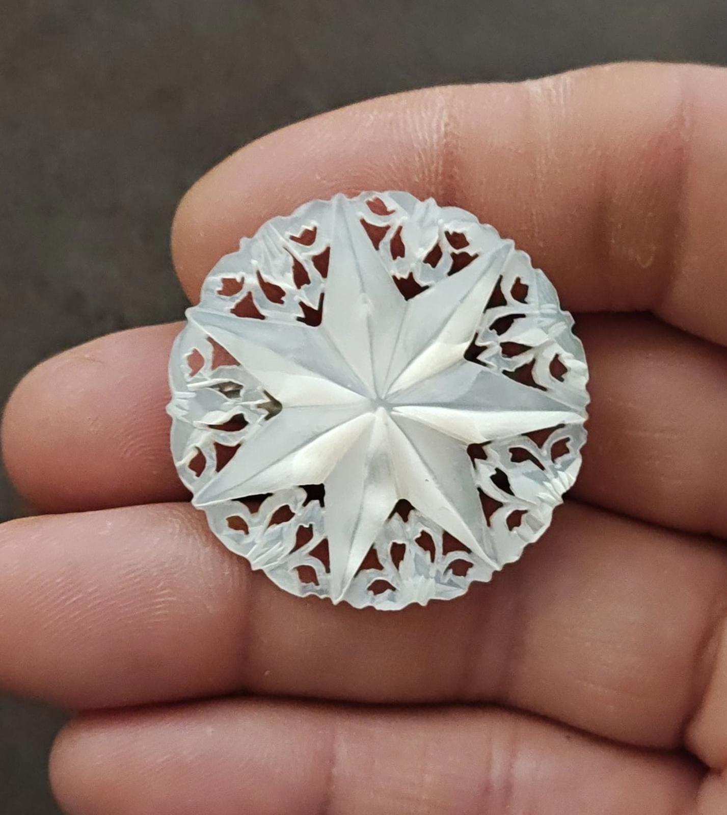 1960s Hand Carved Mother of Pearl Star of Bethlehem Brooch From Bethlehem
