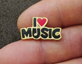 1980s Novelty/Retro I Love Music Gold Tone Enamel Pin