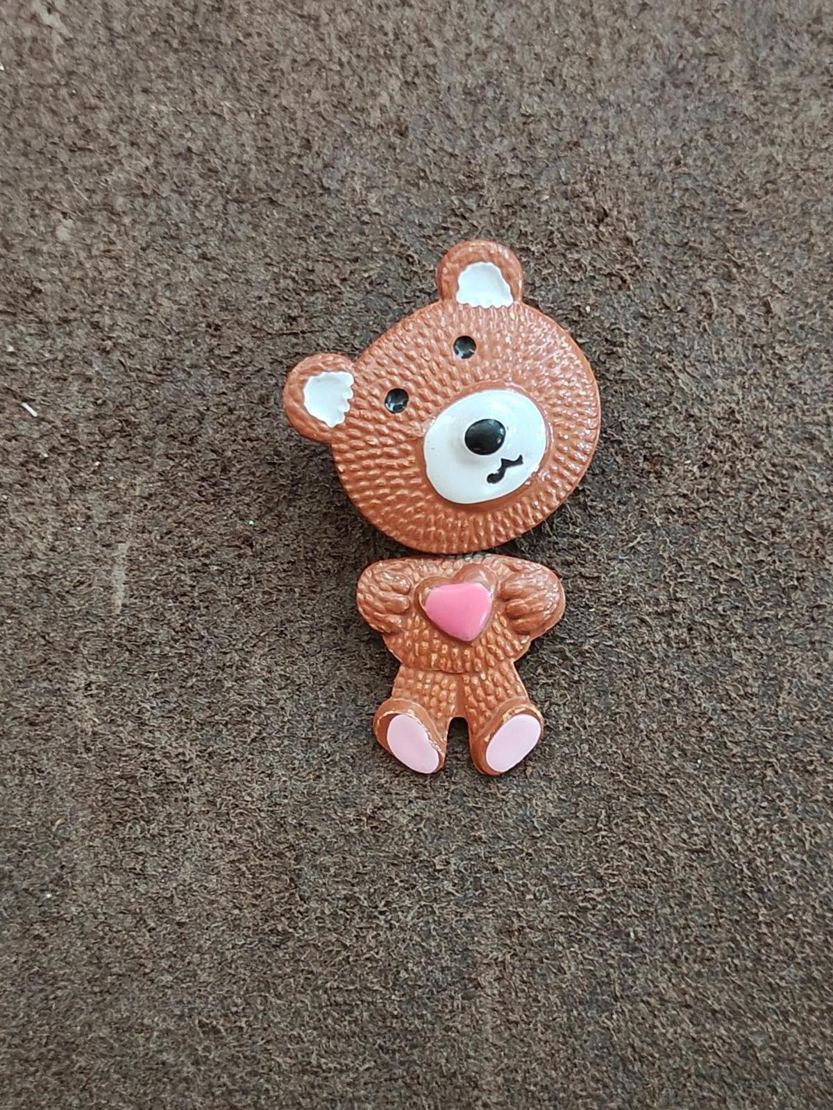 1970s/80s Metal Articulated Brown, White and Pink Enamel Teddy Bear Brooch