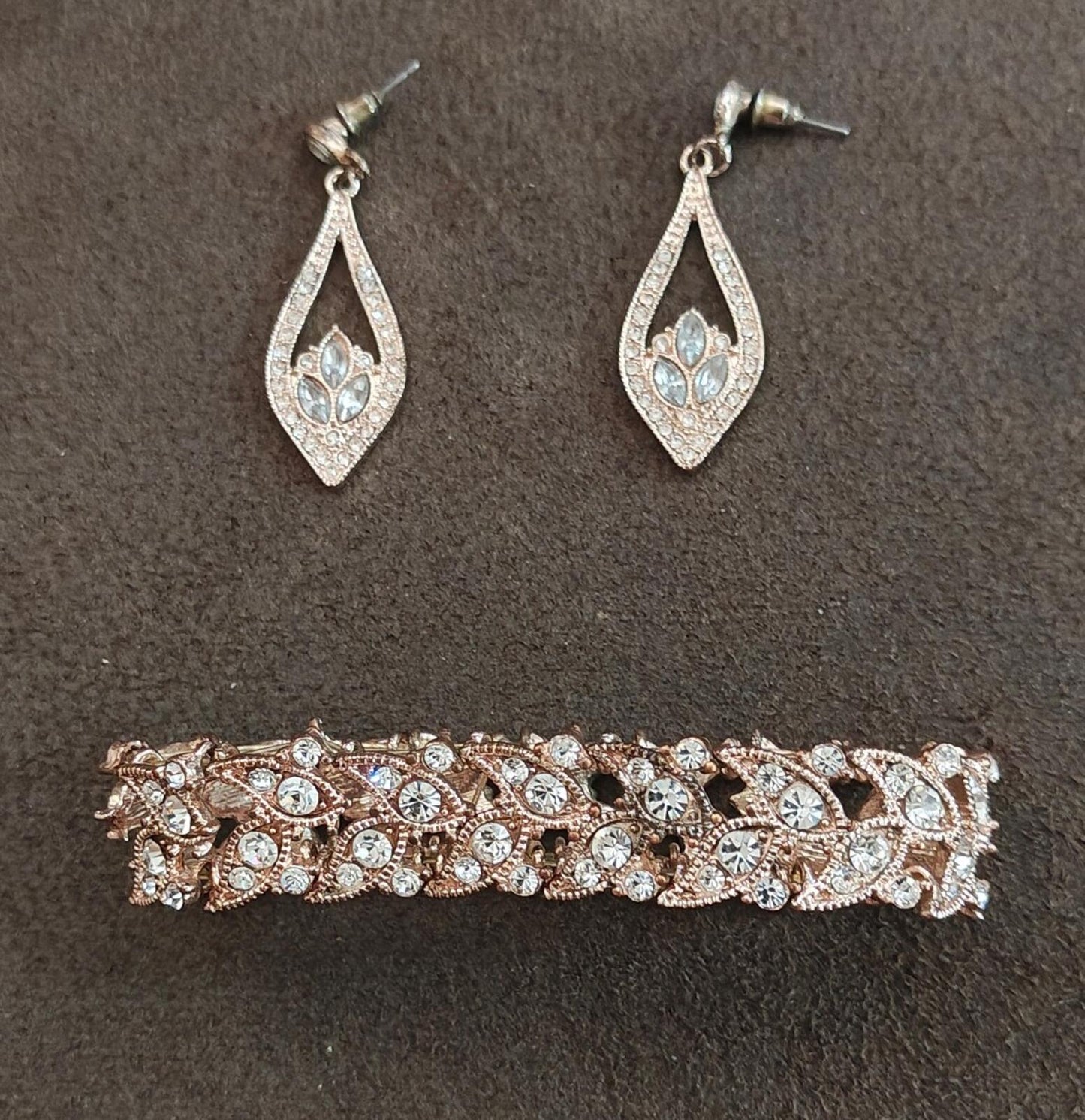 1980s/90s Set Of Crystal Paved Statement Bracelet & Pair Of Matching Earrings