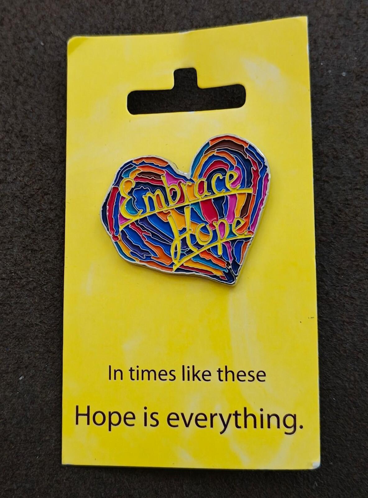 1990s Penzeys Spices Embrace Hope Rainbow Heart Enamel Pin New