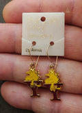 70s Peanuts Woodstock Initial "Y" Gold Tone Cloisonné Enamel Dangle Earrings New