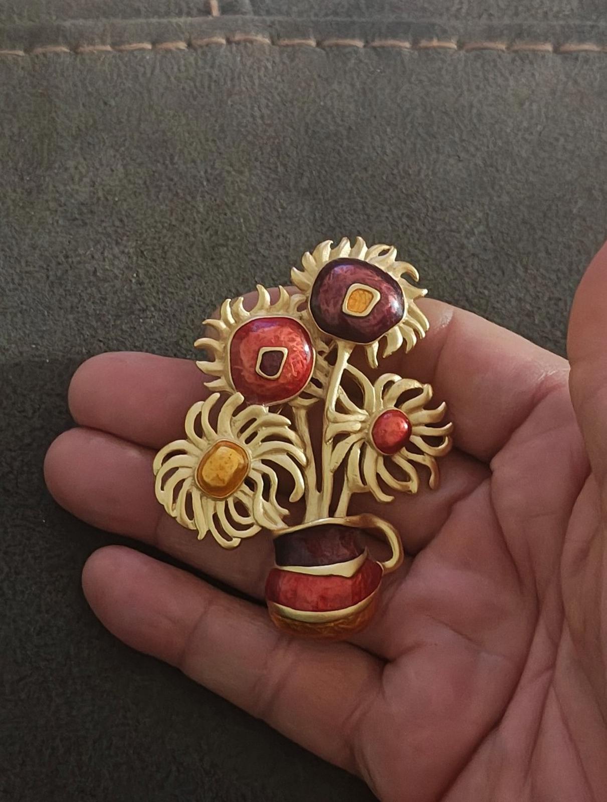 1970s Yves Saint Laurent for Avon Van Gogh's "Sunflowers" Painting Brooch
